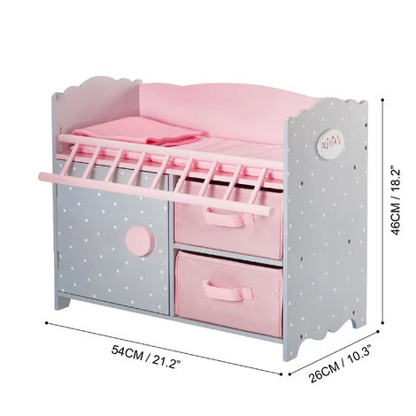 Olivia's Little World Kids Pink Polka Dot Baby Doll Crib Wooden Doll Cot With Storage Doll Furniture TD-12390A 5 Olivia's Little World Kids Pink Polka Dot Baby Doll Crib Wooden Doll Cot With Storage Doll Furniture TD-12390A - Image 3
