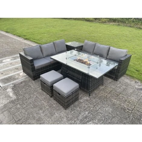 Fimous Outdoor Rattan Garden Corner Furniture Gas Fire Pit Table Sets Gas Heater Lounge Small Footstools Dark Grey 8 Seater 3 Fimous Outdoor Rattan Garden Corner Furniture Gas Fire Pit Table Sets Gas Heater Lounge Small Footstools Dark Grey 8 Seater
