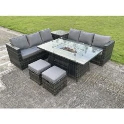 Fimous Outdoor Rattan Garden Corner Furniture Gas Fire Pit Table Sets Gas Heater Lounge Small Footstools Dark Grey 8 Seater 8 Fimous Outdoor Rattan Garden Corner Furniture Gas Fire Pit Table Sets Gas Heater Lounge Small Footstools Dark Grey 8 Seater -Outdoor Furniture Store 58569669 3