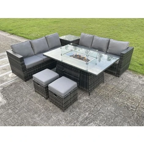 Fimous Outdoor Rattan Garden Corner Furniture Gas Fire Pit Table Sets Gas Heater Lounge Small Footstools Dark Grey 8 Seater 5 Fimous Outdoor Rattan Garden Corner Furniture Gas Fire Pit Table Sets Gas Heater Lounge Small Footstools Dark Grey 8 Seater - Image 3