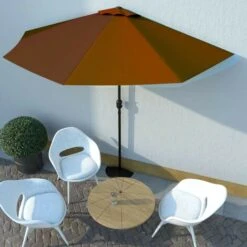 Topdeal Balcony Parasol With Aluminium Pole Terracotta 300x150x253 Cm Half FF312503UK