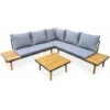 4-seater Wooden Garden Sofa Set With Side And Coffee Tables, Aluminium Frame - Cachi - Grey Cushions -Outdoor Furniture Store 58805426 1