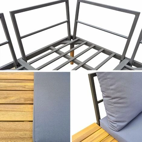 4-seater Wooden Garden Sofa Set With Side And Coffee Tables, Aluminium Frame - Cachi - Grey Cushions 5 4-seater Wooden Garden Sofa Set With Side And Coffee Tables, Aluminium Frame - Cachi - Grey Cushions - Image 3