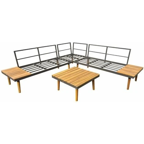 4-seater Wooden Garden Sofa Set With Side And Coffee Tables, Aluminium Frame - Cachi - Grey Cushions 6 4-seater Wooden Garden Sofa Set With Side And Coffee Tables, Aluminium Frame - Cachi - Grey Cushions - Image 4