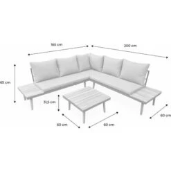 4-seater Wooden Garden Sofa Set With Side And Coffee Tables, Aluminium Frame - Cachi - Grey Cushions 11 4-seater Wooden Garden Sofa Set With Side And Coffee Tables, Aluminium Frame - Cachi - Grey Cushions -Outdoor Furniture Store 58805426 5