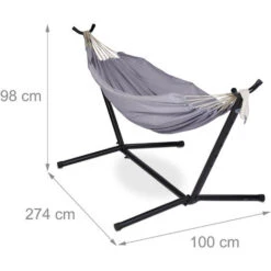 Relaxdays Hammock With Stand, 2 Persons, Frame Hammock, HxWxD 98x100x274 Cm, Bag, Cotton, Steel, Grey/Black -Outdoor Furniture Store 58810695 4