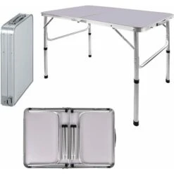 90cm X 60cm Folding Camping Picnic Table Adjustable Height 37/67cm Aluminum Frame Heavy Duty 66lbs Capacity, 7.7lb Lightweight Portable Outdoor Aluminium Folding Table 3FT Dinning Table