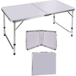 90cm X 60cm Folding Camping Picnic Table Adjustable Height 37/67cm Aluminum Frame Heavy Duty 66lbs Capacity, 7.7lb Lightweight Portable Outdoor Aluminium Folding Table 3FT Dinning Table -Outdoor Furniture Store 59283965 3