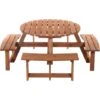 Outsunny 8 Seat Garden Outdoor Wooden Round Picnic Table Bench W/ Parasol Hold