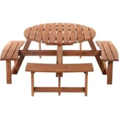Outsunny 8 Seat Garden Outdoor Wooden Round Picnic Table Bench W/ Parasol Hold