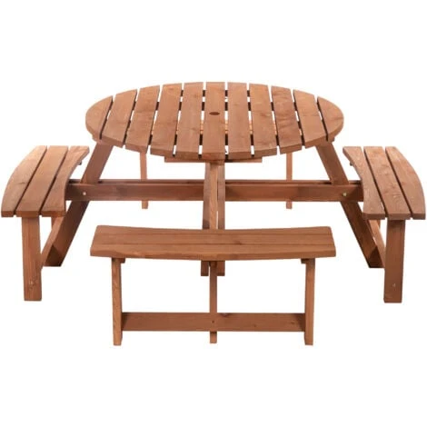 Outsunny 8 Seat Garden Outdoor Wooden Round Picnic Table Bench W/ Parasol Hold 3 Outsunny 8 Seat Garden Outdoor Wooden Round Picnic Table Bench W/ Parasol Hold