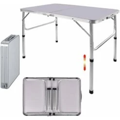 90CM Portable Aluminum Folding Table Party Garden BBQ Camping Table, 2 Gear Adjustable Height Lightweight Aluminum Foldable Table For Outdoor Picnic Cooking, White, Unfolding Size: 90x67/37CM