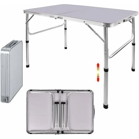 90CM Portable Aluminum Folding Table Party Garden BBQ Camping Table, 2 Gear Adjustable Height Lightweight Aluminum Foldable Table For Outdoor Picnic Cooking, White, Unfolding Size: 90x67/37CM 3 90CM Portable Aluminum Folding Table Party Garden BBQ Camping Table, 2 Gear Adjustable Height Lightweight Aluminum Foldable Table For Outdoor Picnic Cooking, White, Unfolding Size: 90x67/37CM