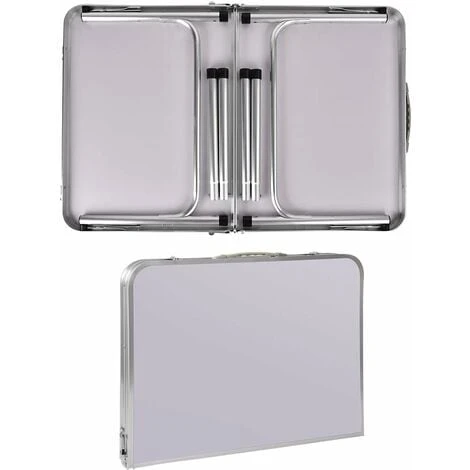 90CM Portable Aluminum Folding Table Party Garden BBQ Camping Table, 2 Gear Adjustable Height Lightweight Aluminum Foldable Table For Outdoor Picnic Cooking, White, Unfolding Size: 90x67/37CM 5 90CM Portable Aluminum Folding Table Party Garden BBQ Camping Table, 2 Gear Adjustable Height Lightweight Aluminum Foldable Table For Outdoor Picnic Cooking, White, Unfolding Size: 90x67/37CM - Image 3