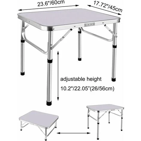 Picnic Table 2ft, Folding Camping Table With 2 Adjustable Height, Aluminium Carry BBQ Desk For Kitchen Outdoor, Unfolding Size: 60x45x26/56cmcm 4 Picnic Table 2ft, Folding Camping Table With 2 Adjustable Height, Aluminium Carry BBQ Desk For Kitchen Outdoor, Unfolding Size: 60x45x26/56cmcm - Image 2