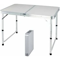 120CM Portable Aluminum Folding Table Party Garden BBQ Camping Table, 3 Gear Adjustable Height Lightweight Aluminum Foldable Table For Outdoor Picnic Cooking, White, Unfolding Size: 120x60x70/62/55cm