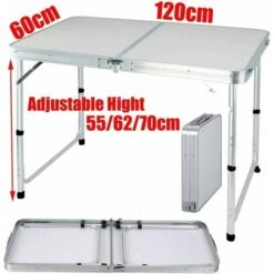 120CM Portable Aluminum Folding Table Party Garden BBQ Camping Table, 3 Gear Adjustable Height Lightweight Aluminum Foldable Table For Outdoor Picnic Cooking, White, Unfolding Size: 120x60x70/62/55cm -Outdoor Furniture Store 59499934 3