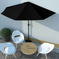 Hommoo Balcony Parasol With Aluminium Pole Black 300x150x253 Cm Half