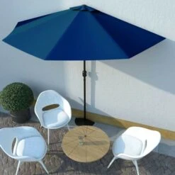 Hommoo Balcony Parasol With Aluminium Pole Blue 300x150x253 Cm Half