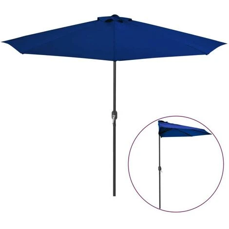 Hommoo Balcony Parasol With Aluminium Pole Blue 300x150x253 Cm Half 4 Hommoo Balcony Parasol With Aluminium Pole Blue 300x150x253 Cm Half - Image 2