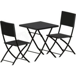 3 Piece Rattan Bistro Set Garden Patio Furniture Outdoor 2 Seater Table & Chairs Set, Black -Outdoor Furniture Store 60094676 4