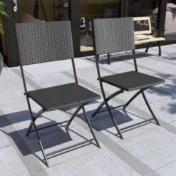 3 Piece Rattan Bistro Set Garden Patio Furniture Outdoor 2 Seater Table & Chairs Set, Black -Outdoor Furniture Store 60094676 5