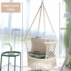 Hammock Macrame Swing Chair Home Garden Hanging Rope Seat With Tassels 160KG -Outdoor Furniture Store 60167354 4