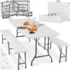 Dining Table And Bench Set - Dining Table And Bench Set, Camping Table, Dining Table With Bench - White -Outdoor Furniture Store 60361576 1