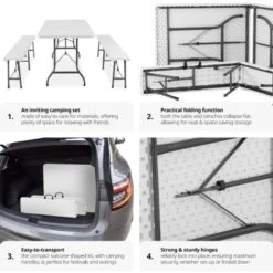 Dining Table And Bench Set - Dining Table And Bench Set, Camping Table, Dining Table With Bench - White -Outdoor Furniture Store 60361576 3
