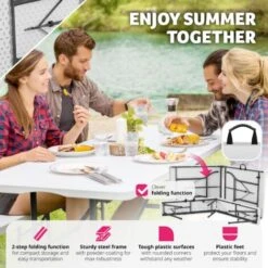 Dining Table And Bench Set - Dining Table And Bench Set, Camping Table, Dining Table With Bench - White -Outdoor Furniture Store 60361576 4