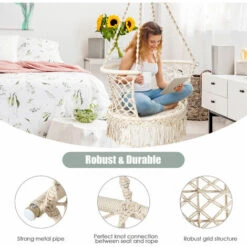 Garden Outdoor Patio Hammock Chair Cotton Rope Macrame Hanging Swing Chair -Outdoor Furniture Store 60932287 3