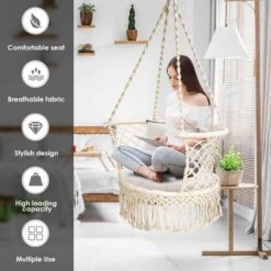 Garden Outdoor Patio Hammock Chair Cotton Rope Macrame Hanging Swing Chair -Outdoor Furniture Store 60932287 4