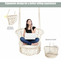 Garden Outdoor Patio Hammock Chair Cotton Rope Macrame Hanging Swing Chair -Outdoor Furniture Store 60932287 5