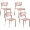 Set Of 4 Plastic Dining Chairs Indoor Outdoor Stacking Side Chairs Pink Gela -Outdoor Furniture Store 61258043 1