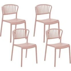 Set Of 4 Plastic Dining Chairs Indoor Outdoor Stacking Side Chairs Pink Gela