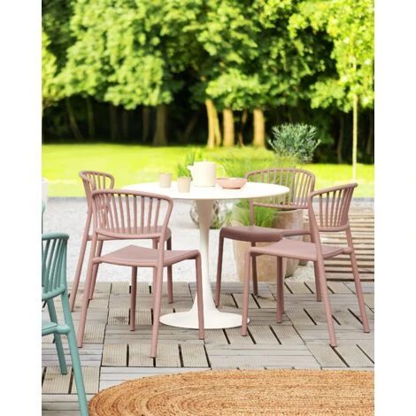 Set Of 4 Plastic Dining Chairs Indoor Outdoor Stacking Side Chairs Pink Gela 4 Set Of 4 Plastic Dining Chairs Indoor Outdoor Stacking Side Chairs Pink Gela - Image 2