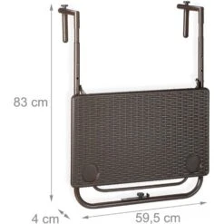 Relaxdays Folding Balcony Table, Hang On Railings, 3 Height Settings, Rattan Effect Tabletop, WxD: 59.5 X 36 Cm, Brown -Outdoor Furniture Store 61319501 5