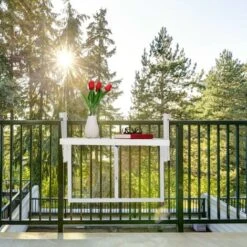 Relaxdays Folding Balcony Table, Hang On Railings, Height Adjustable, Flip Top, HWD: 55 X 70 X 65 Cm, Fir Wood, White -Outdoor Furniture Store 61319969 3