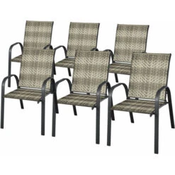 Set Of 6 PE Wicker Stackable Chairs Garden Patio Armchairs Bistro Chair Seats
