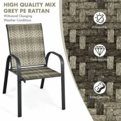 Set Of 6 PE Wicker Stackable Chairs Garden Patio Armchairs Bistro Chair Seats -Outdoor Furniture Store 61359016 4