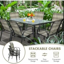 Set Of 6 PE Wicker Stackable Chairs Garden Patio Armchairs Bistro Chair Seats -Outdoor Furniture Store 61359016 5