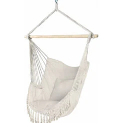 VOUNOT Hanging Hammock Chair with Cushions, Macrame Hammock Swing Chair for Garden, Bedroom, Patio, 265LBS Capacity, Beige