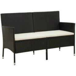 3-Seater Garden Sofa With Cushions Black Poly Rattan VidaXL