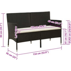 3-Seater Garden Sofa With Cushions Black Poly Rattan VidaXL -Outdoor Furniture Store 61592061 3