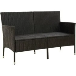 3-Seater Garden Sofa With Cushions Black Poly Rattan VidaXL -Outdoor Furniture Store 61592061 4