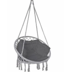 VOUNOT Hanging Chair With Cushion, Macrame Hammock Swing Chair For Bedroom, Balcony, Patio, Garden, 265LBS Capacity, Grey
