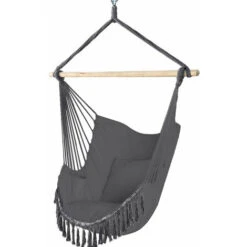 VOUNOT Hanging Hammock Chair with Cushions, Macrame Hammock Swing Chair for Garden, Bedroom, Patio, 265LBS Capacity, Grey