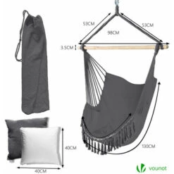 VOUNOT Hanging Hammock Chair with Cushions, Macrame Hammock Swing Chair for Garden, Bedroom, Patio, 265LBS Capacity, Grey -Outdoor Furniture Store 62572361 4