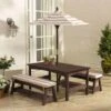 KidKraft Outdoor Table & Bench Set With Cushions & Umbrella - Oatmeal & White Stripes - Children's Furniture -Outdoor Furniture Store 63013651 1