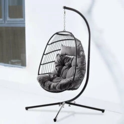 Hanging Egg Chair With Grey Cushions